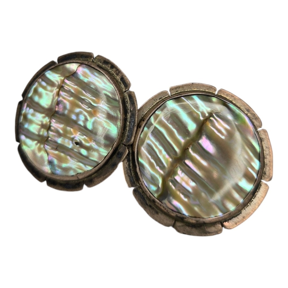 Vintage Mexican Sterling Silver Abalone Shell Screw Back Earrings Scalloped